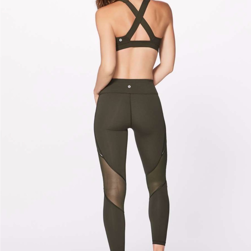 Lululemon Athletica Green High-Waisted Leggings with Mesh Panels